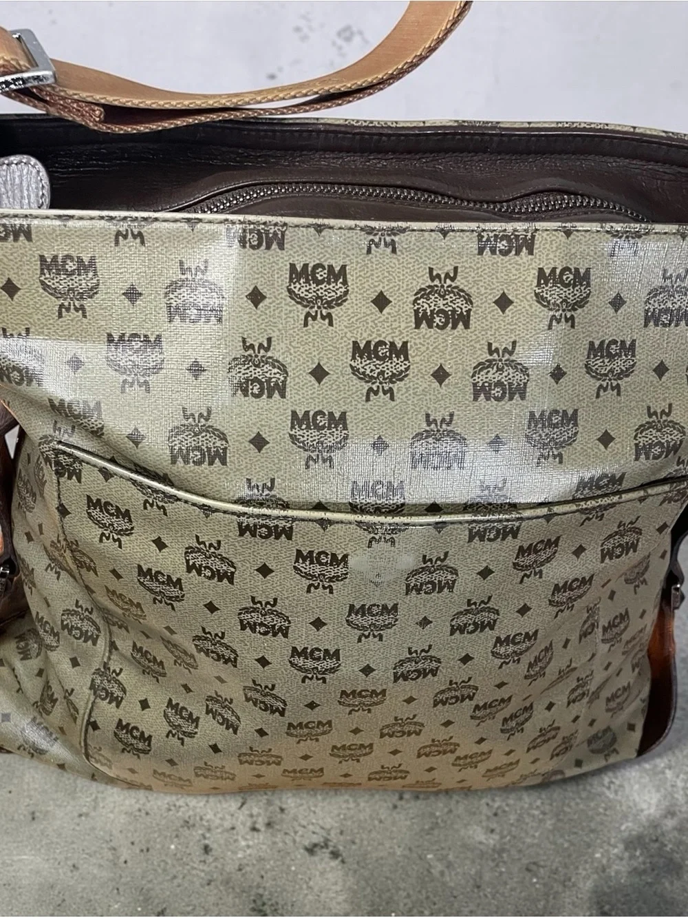 RARE Vintage MCM Olive Visetos Monogram Hobo Bag - Large Shoulder Bag